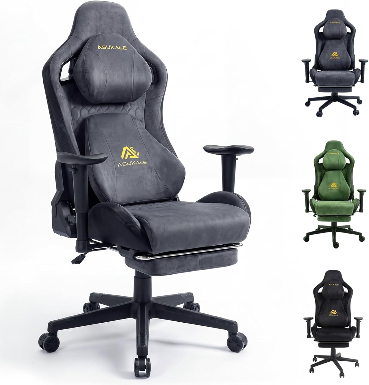 Chair Gamer Sessel, Atmungsaktiver Bürostuhl Ergonomisch aus Wildlederimitat Stoff, Stufenlos Verstellbare Rückenlehne und Drehbarer Schreibtischstuhl mit Fußstütze