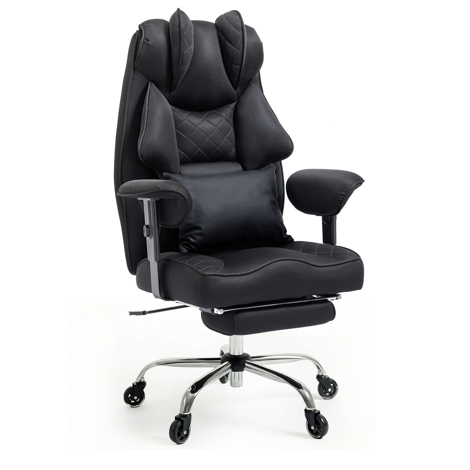 Ergonomischer Bürostuhl, Belastbarkeit 200 kg, mit Fußstütze, Lendenwirbelstütze, extra breitem Sitz, verdicktem Kissen, höhenverstellbar und Netzgewebe.