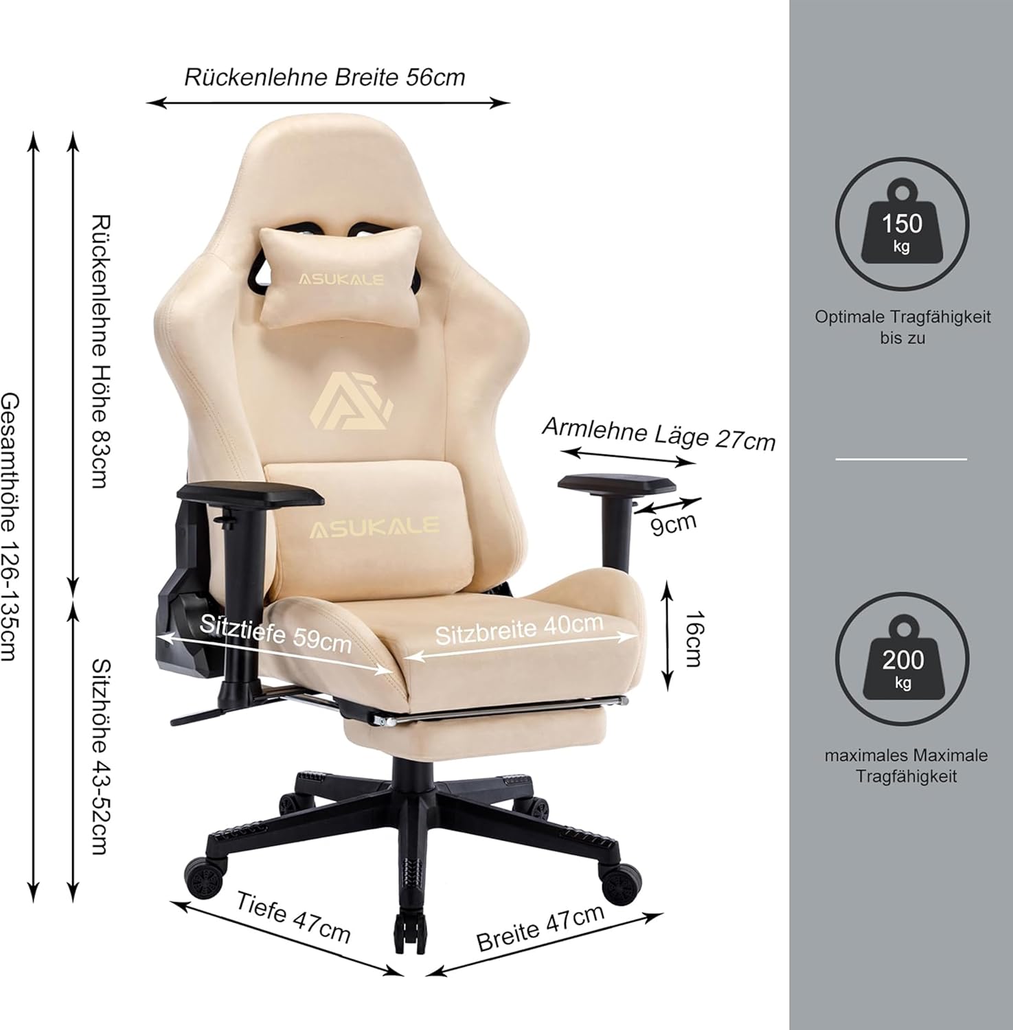 Gaming-Stuhl, atmungsaktiver, ergonomischer Bürostuhl, weich wie Fell, verstellbar und drehbar, mit Fußstütze