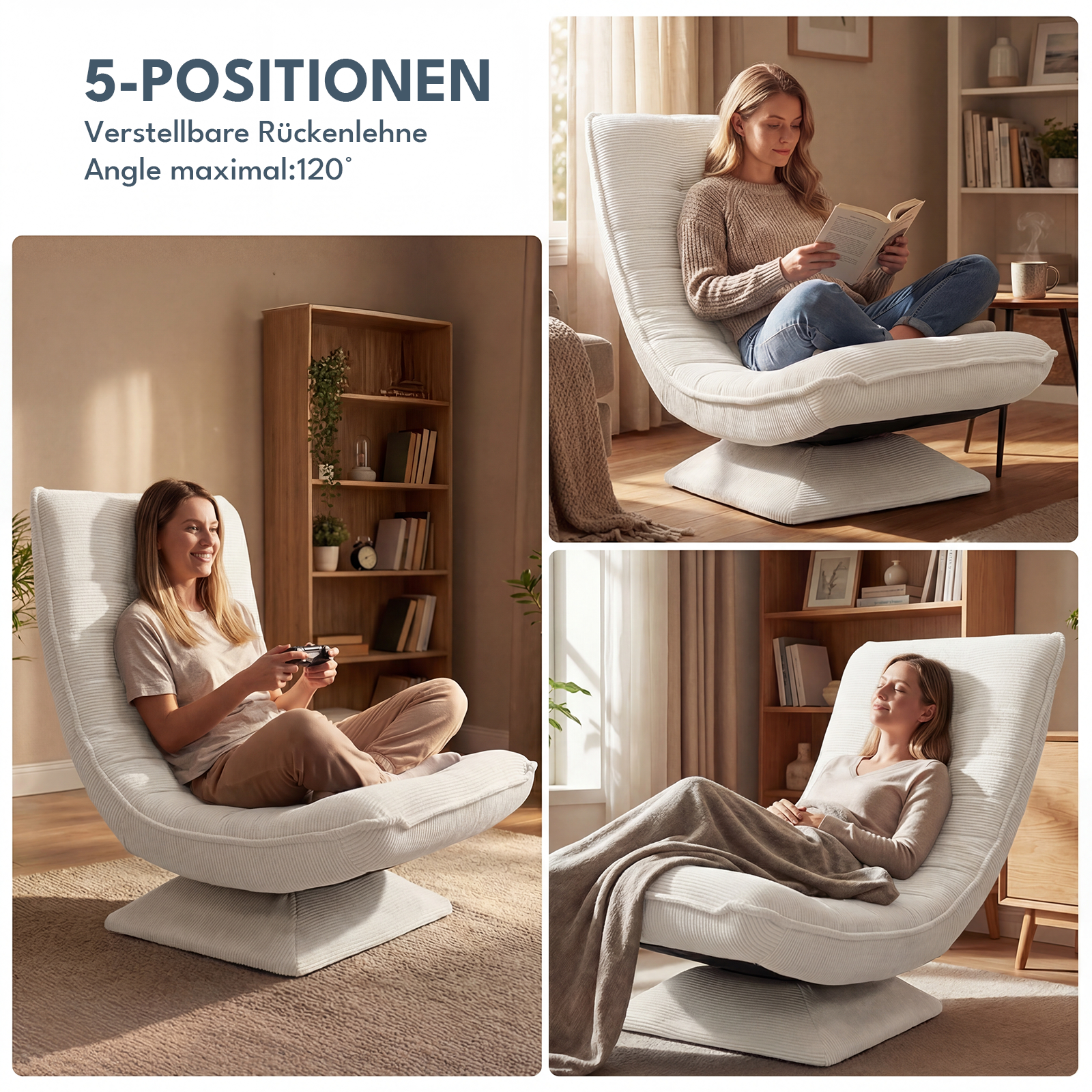 360° Drehbar Sessel Wohnzimmer Verstellbare Rückenlehne