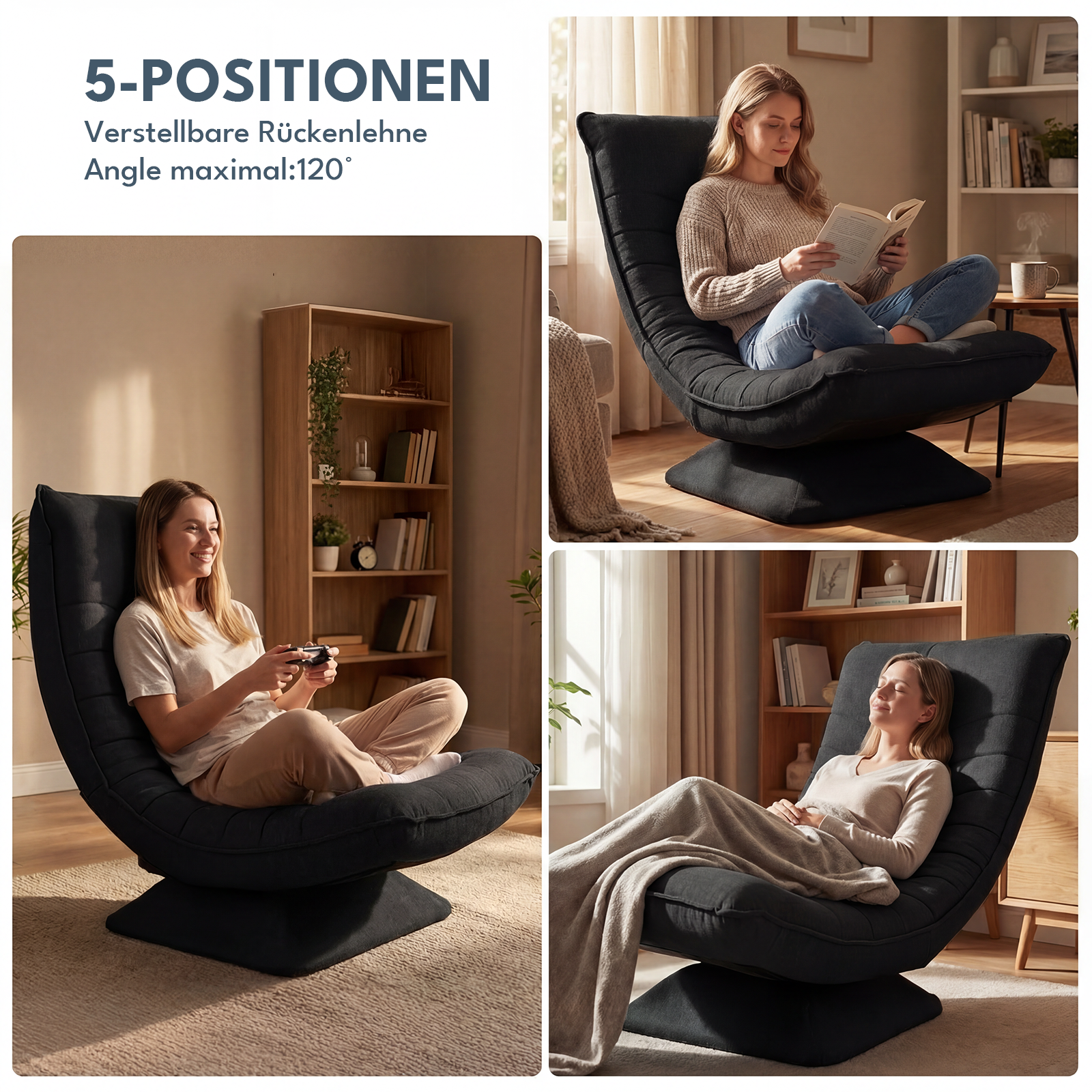 360° Drehbar Sessel Wohnzimmer Verstellbare Rückenlehne