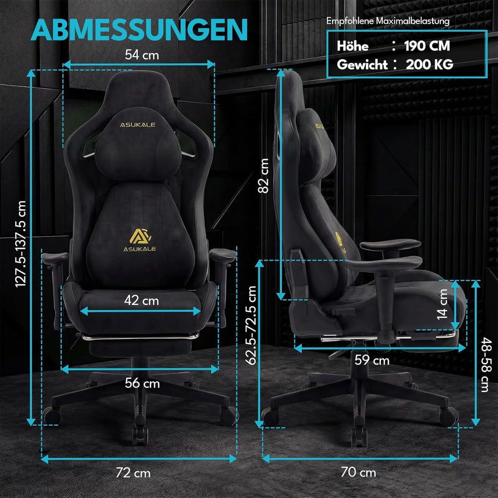 Chair Gamer Sessel, Atmungsaktiver Bürostuhl Ergonomisch aus Wildlederimitat Stoff, Stufenlos Verstellbare Rückenlehne und Drehbarer Schreibtischstuhl mit Fußstütze