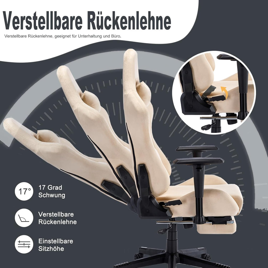 Gaming-Stuhl, atmungsaktiver, ergonomischer Bürostuhl, weich wie Fell, verstellbar und drehbar, mit Fußstütze
