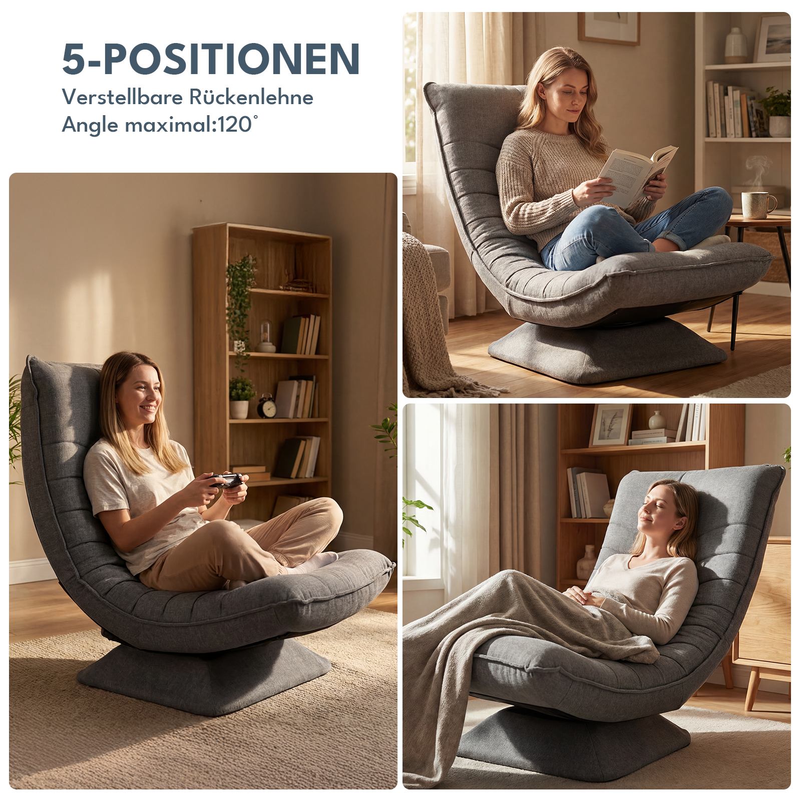 360° Drehbar Sessel Wohnzimmer Verstellbare Rückenlehne