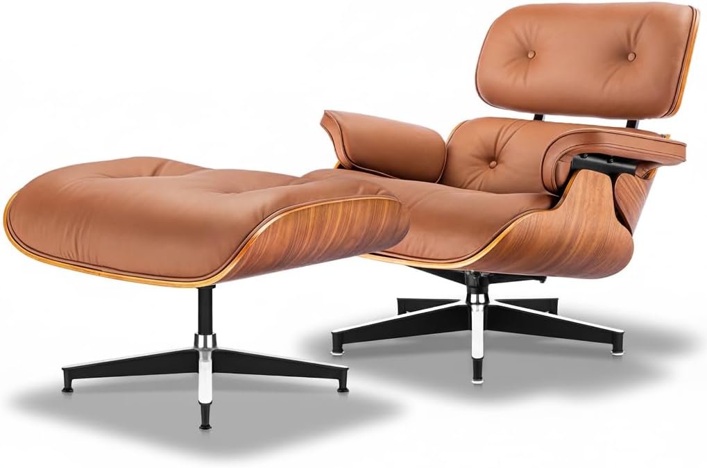 Leder Relaxsessel mit Hocker, Fester Neigungswinkel von 105°, TV-Sessel mit Gepolstertem Kissen
