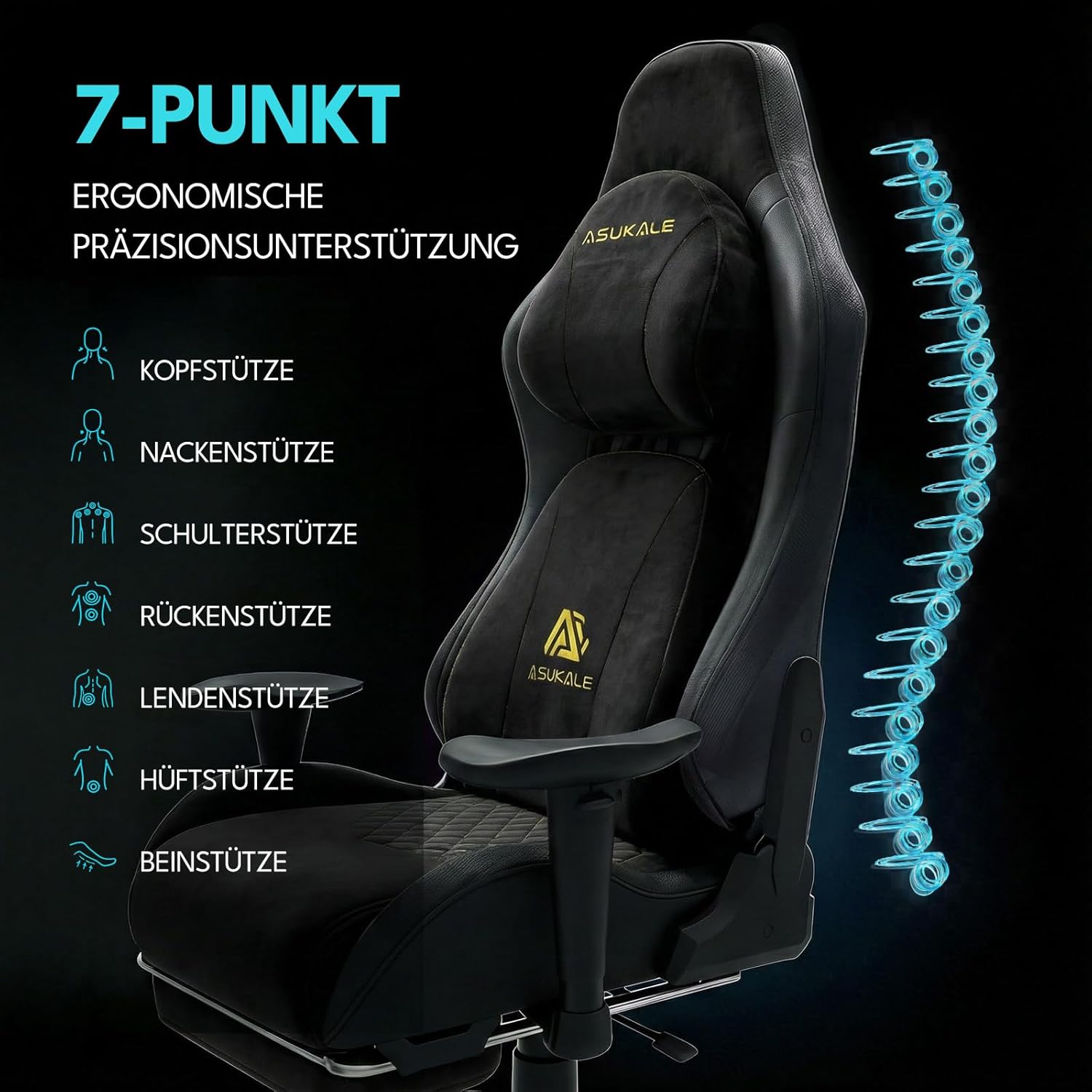Chair Gamer Sessel, Atmungsaktiver Bürostuhl Ergonomisch aus Wildlederimitat Stoff, Stufenlos Verstellbare Rückenlehne und Drehbarer Schreibtischstuhl mit Fußstütze