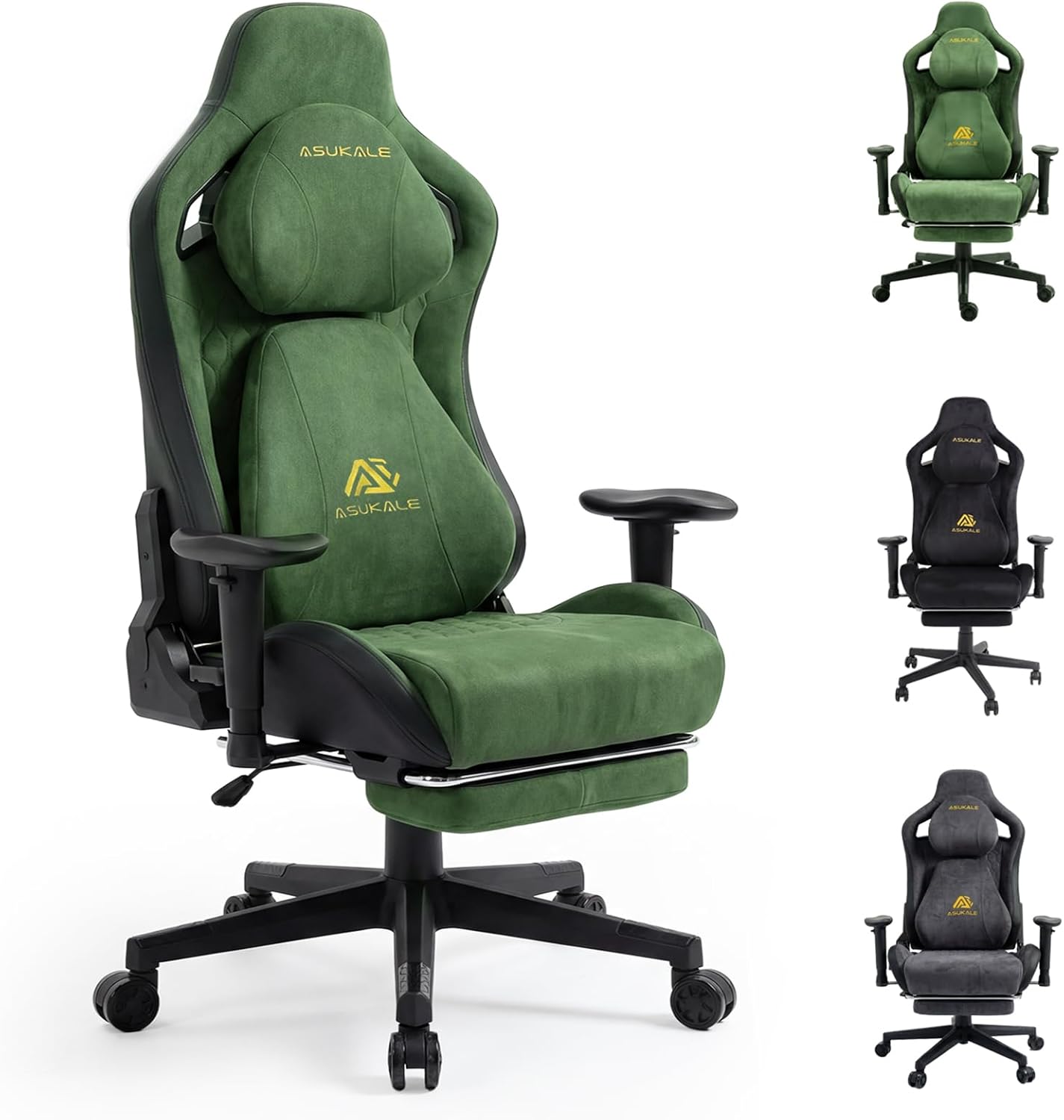 Chair Gamer Sessel, Atmungsaktiver Bürostuhl Ergonomisch aus Wildlederimitat Stoff, Stufenlos Verstellbare Rückenlehne und Drehbarer Schreibtischstuhl mit Fußstütze