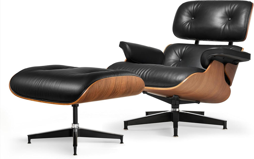 Leder Relaxsessel mit Hocker, Fester Neigungswinkel von 105°, TV-Sessel mit Gepolstertem Kissen