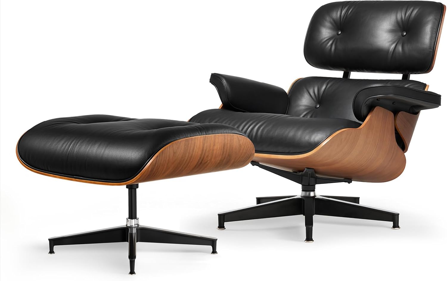 Leder Relaxsessel mit Hocker, Fester Neigungswinkel von 105°, TV-Sessel mit Gepolstertem Kissen