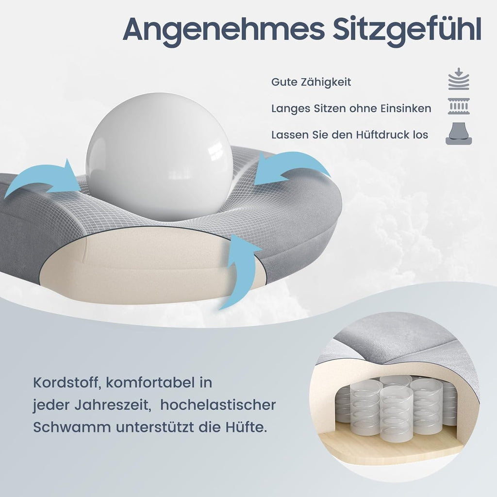 Bürostuhl Ergonomisch 200KG, 360 ° drehbar, Grau Cord Stoff