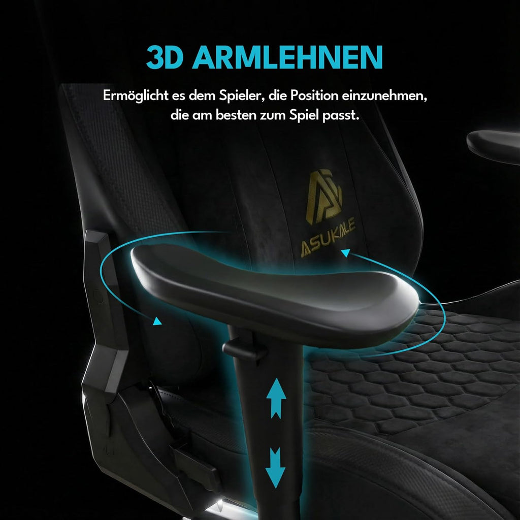 Chair Gamer Sessel, Atmungsaktiver Bürostuhl Ergonomisch aus Wildlederimitat Stoff, Stufenlos Verstellbare Rückenlehne und Drehbarer Schreibtischstuhl mit Fußstütze