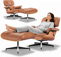 Leder Relaxsessel mit Hocker, Fester Neigungswinkel von 105°, TV-Sessel mit Gepolstertem Kissen