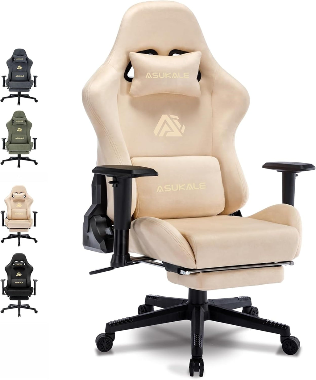 Gaming-Stuhl, atmungsaktiver, ergonomischer Bürostuhl, weich wie Fell, verstellbar und drehbar, mit Fußstütze