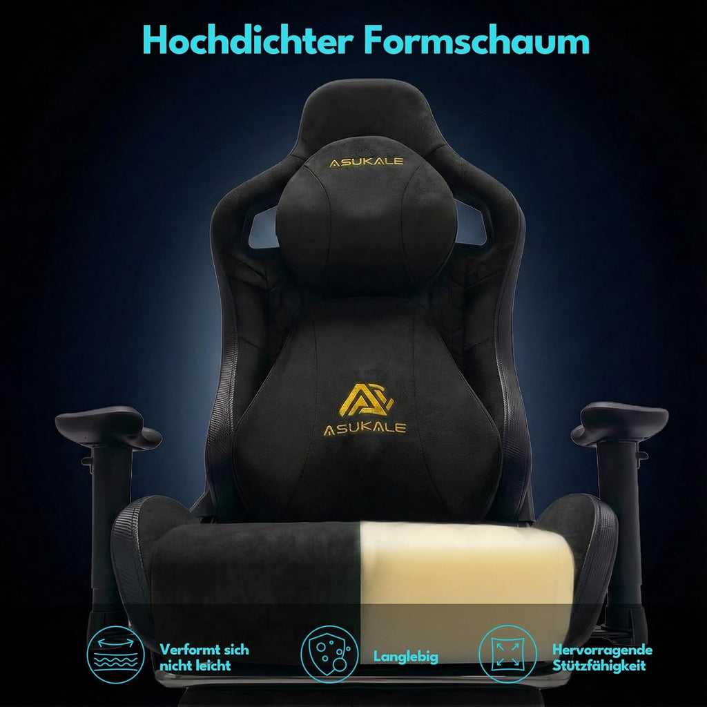 Chair Gamer Sessel, Atmungsaktiver Bürostuhl Ergonomisch aus Wildlederimitat Stoff, Stufenlos Verstellbare Rückenlehne und Drehbarer Schreibtischstuhl mit Fußstütze