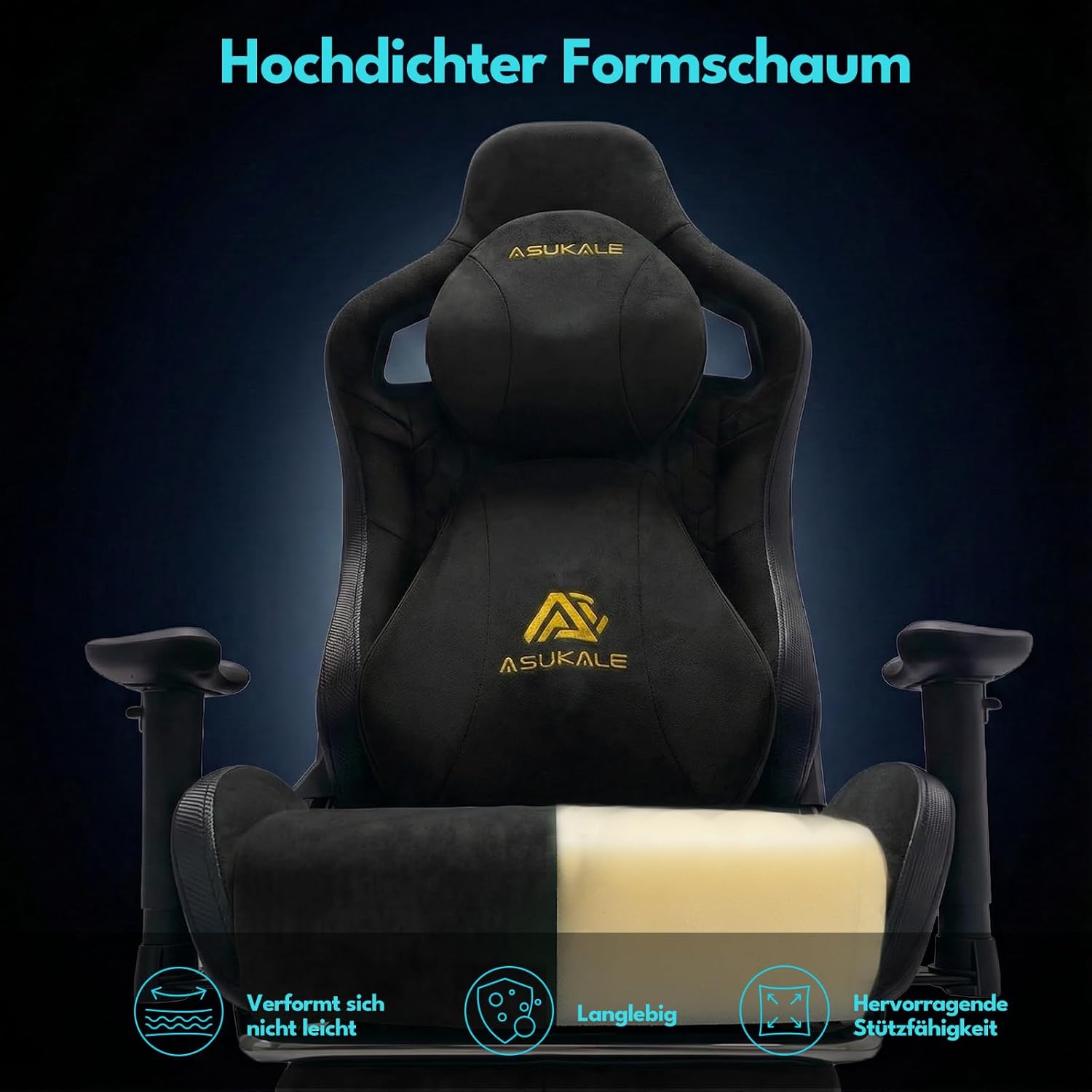 Chair Gamer Sessel, Atmungsaktiver Bürostuhl Ergonomisch aus Wildlederimitat Stoff, Stufenlos Verstellbare Rückenlehne und Drehbarer Schreibtischstuhl mit Fußstütze