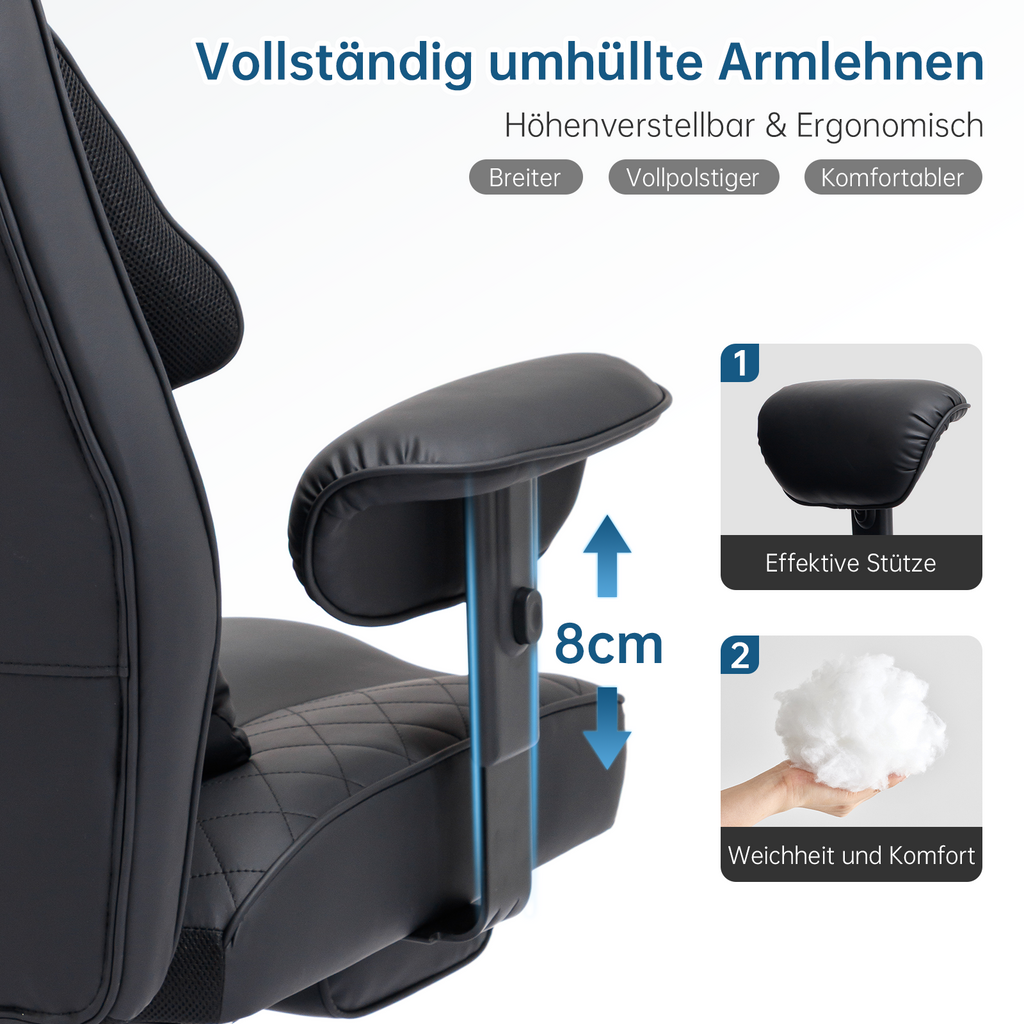 Ergonomischer Bürostuhl, Belastbarkeit 200 kg, mit Fußstütze, Lendenwirbelstütze, extra breitem Sitz, verdicktem Kissen, höhenverstellbar und Netzgewebe.