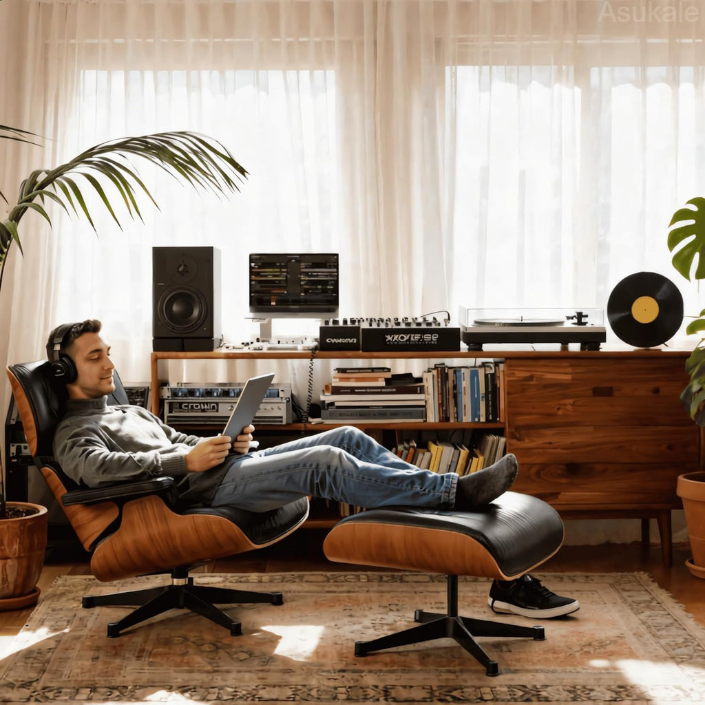 ASUKALE Leder-Relaxsessel mit Hocker - Ergonomischer TV-Sessel mit 105° festem Neigungswinkel & extra dickem Kissen