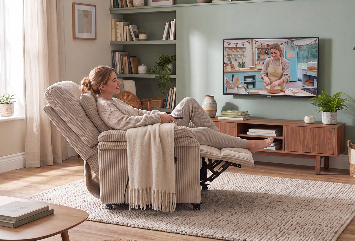 Fernsehsessel mit Rollen und verstellbarer Liegefunktion